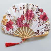 Abanico Plegable Vintage con Diseño Floral y Borla, Impresión por Transferencia Térmica, Recuerdo para Bodas Chinas y Fiestas