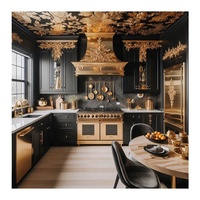 Porte vitrée de luxe personnalisée couleur noire Shaker en bois massif Armoire de cuisine en bois Ensemble de meubles design