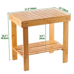 Banc de Spa en bambou tabouret de siège en bois repose-pieds tabouret de rasage avec étagère de rangement pour salle de bain salon tabouret de toilette siège de bain - Product Image 2