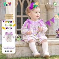 Combinaison à volants en coton 100% de la marque Puresun Top Factory, imprimé floral, nœuds aux épaules, pour bébés filles de 0 à 24 mois, Mardi Gras