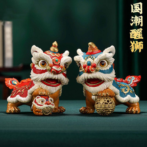 Par de Figuras Decorativas de Leones Chinos de Latón, Adornos de Leones Guardianes para Oficina, Hogar, Regalo - Product Image 1
