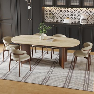 Juego de Mesa y Sillas de Comedor de Madera Maciza y Mármol Ovalado, Estilo Moderno de Mediados de Siglo, para 4 o 6 Personas, Diseño Vintage para Cocina o Restaurante - Product Image 4