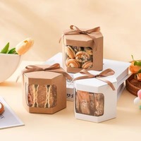Boîte cadeau hexagonale en papier kraft mat auto-élevable de luxe, fabriquée à partir de matériaux recyclés écologiques, avec fenêtre transparente pour bonbons et huile d'olive