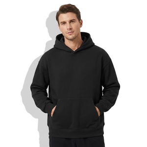 Sweat-shirt à capuche noir pour homme, coupe classique, en molleton de coton, décontracté, avec poche avant, pour l'automne - Product Image 1