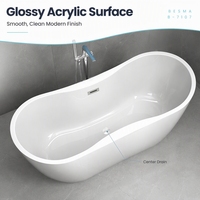 Baignoire autoportante en acrylique blanc au design moderne et simple Surface solide personnalisée pour la salle de bain d'un hôtel Bain à remous de luxe
