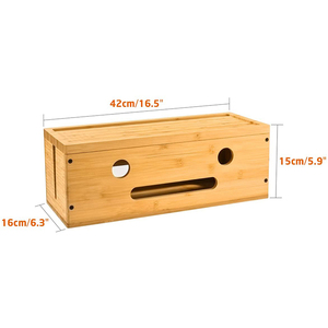 Cable Management Box Cable Bamboo And Wood Customization Handmade Natural Color Wholesale Cable Management Box With Wooden Lid