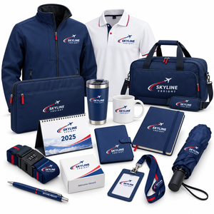Chaqueta Softshell Azul Marino con Logotipo Personalizado, Camisa Polo Bordada, Maletín para Portátil, Vaso Térmico, Cinturón para Equipaje, Set de Regalo para Carga Aérea - Product Image 1