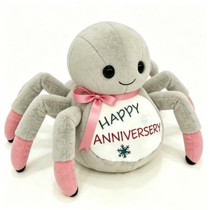 Custom Cute Spider Plush Toy Halloween Gift with Gray and Pink Bow PP Cotton Filled Unisex for 0-24 Months - Product Image 4