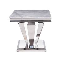 Ensemble de tables d'appoint modernes de luxe avec cadre en acier inoxydable argenté et tables console en marbre blanc pour le salon et les tables basses