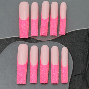 Precio de fábrica al por mayor, diseño rosa, uñas postizas hechas a mano, 10 unidades, uñas acrílicas 3D con forma de ataúd, uñas artificiales personalizadas - Product Image 2