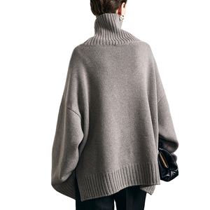 Кашемировый свитер с высоким воротом для женщин, из чистого кашемира, облегающий, больших размеров, для осени и зимы - Product Image 3
