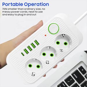 Văn phòng nhà 6.6ft <span class=keywords><strong>EU</strong></span> điện dải bảo vệ tăng dây mở rộng với 3 AC cửa hàng và 3 cổng USB-A - Product Image 5