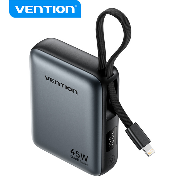 Vention 45W 10,000 Mah Mini Power Bank Fast Charging Power Banks with USB-C and L Cables for Phone