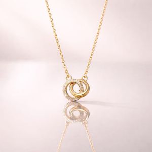 Stylish Double <b>Ring</b> Gold Plated Diamond Link Chain Pendant <b>Necklace</b> Luxury Minimalist Design for Wedding Engagement Party Gift - Product Image 5