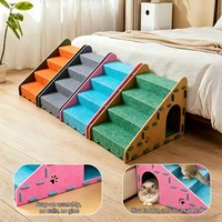 Escalier pour animaux de compagnie en feutre à 4 marches détachables avec grotte cachette, rampe robuste antidérapante pour chats et chiens, idéal pour canapé, lit et petits animaux