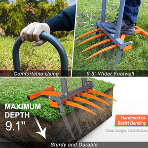 Fourche à bêcher JH-Mech avec poignée ergonomique en forme de U pour le jardinage, l'aération du sol argileux pour la ferme, fourche large en acier au carbone - Product Image 4