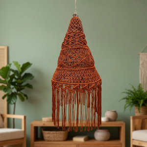 Abat-jour en macramé fait main, forme conique bohème avec pompons, décoration intérieure suspendue pour le salon - Product Image 2