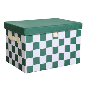 Checkerboard <b>Storage</b> <b>Box</b> Cotton <b>Linen</b> Fabric Extra Large Foldable Clothing Organizer Rectangle Shape Household Use - Product Image 3