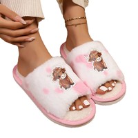 Pantoufles d'hiver en peluche pour femmes, motif vache des Highlands mignon, à bout ouvert, antidérapantes, pour la maison, plusieurs couleurs disponibles, vente en gros