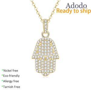 Colliers pendentifs Fatima tendance en cuivre écologique plaqué or 14 carats avec zircon et diamants CZ pour femmes - Product Image 1