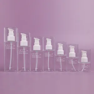 30-150 ml líquido PETG bomba de tóner Facial cuadrada botella de Spray con muestra gratis transparente cosmético cuidado de la piel embalaje MSD