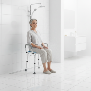 <strong>Folding</strong> Modern Stainless Steel <strong>Shower</strong> <strong>Stool</strong> with Armrests Anti-Slip Design for Elderly Bathroom Safety 1 Year Warranty - Product Image 5