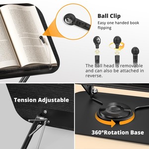 Support de <span class=keywords><strong>livre</strong></span> pliable en bois Présentoir de maison en acier Support de <span class=keywords><strong>livre</strong></span> de lecture de bureau avec bases rotatives à 360 ° - Product Image 5