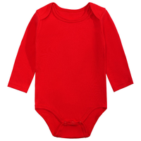 Listo para Enviar: Pelele Navideño Rojo Liso de Algodón Suave Unisex para Bebés, Transpirable, Manga Larga, Cierre de Botones, para Bebés y Niños Pequeños