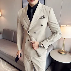 Trendy Khaki Wedding Pant Coat Vest abito da uomo Blazer giacche doppiopetto abito elegante Wairtcoat Business Blazer pantaloni Set