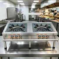 Plaque chauffante au gaz commerciale à 4 brûleurs en acier inoxydable avec étagère de rangement pour équipement de cuisine de restaurant