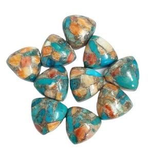Cabujón de Ópalo Espinoso Natural con Turquesa Cobre, Forma Trillón, Base Plana y Lisa, para Joyería, Todos los Tamaños, Venta al por Mayor, Súper - Product Image 4
