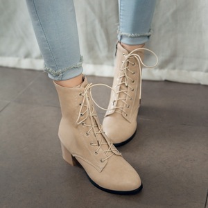 Botines Negros de Piel Genuina con Cordones, Punta Redonda, Tacón Cuadrado, Antideslizantes, Zapatos de Mujer, Envío Directo - Product Image 2