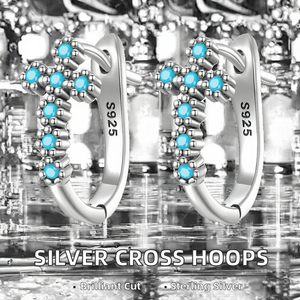 925 Sterling <b>Silver</b> U-Shaped Religious Cross Hoop <b>Earrings</b> for Women Turquoise Fine Jewelry with Rhodium Plating for Weddings - Product Image 3