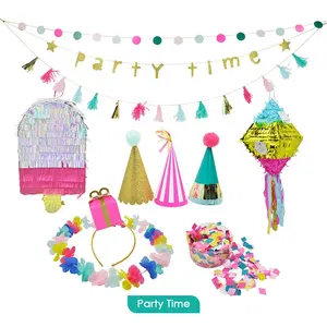 DAMAI Theme Birthday Wedding Paper Tassels Letter Banner Paper Glasses Garland Supplies Headband Hat Decoration For Party Decor