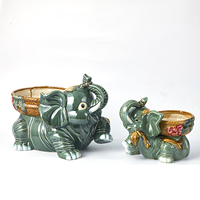 Pot Bunga Keramik Vintage Motif Gajah Warna dan Ukuran Sesuai Pesanan, Tahan Lama untuk Taman dan Rumah, Kreatif untuk Hidroponik dan Tanaman Bambu Keberuntungan, OEM