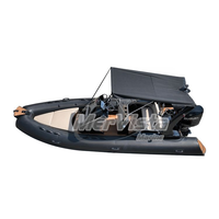 Bateau pneumatique à coque en fibre de verre Hypalon PVC noir RIB580 à vendre, 20 pieds, avec auvent Bimini