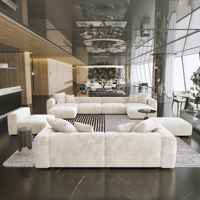 VOXHOME Mobilier de hall d'hôtel moderne, canapé modulaire sectionnel en velours côtelé beige, compressé sous vide, 6, 7, 8 ou 9 places
