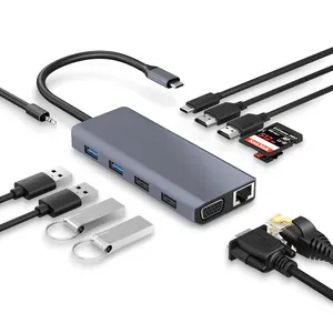 12合1 USB集线器4K UHD音频输出USB 3.0 PD 100W TF sd卡读卡器12端口USB C扩展坞