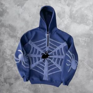 Felpa con cappuccio con stampa a ragnatela personalizzata da uomo Streetwear mezza Zip disponibile in varie taglie - Product Image 3