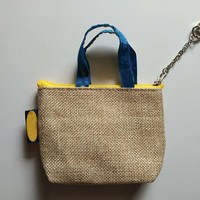 Dompet Koin Biru Siap Kirim, Tas Laminasi Anyaman PP, Tempat Kartu dan Kunci Trendy, Kantong Koin Mini