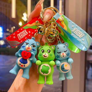 Llavero de PVC de dibujos animados de anime con diseño de oso de amor, luna, trébol de cuatro hojas, sol y arcoíris, con campana, ligero - Product Image 3