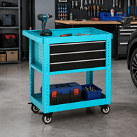 Chariot à outils robuste à roulettes avec 3 tiroirs et panneau perforé, armoire à outils mobile pour atelier, cuisine et garage