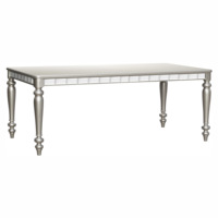 Table à manger rectangulaire glamour finition argentée 1 pièce avec miroir décoratif et tablier, mobilier de salle à manger