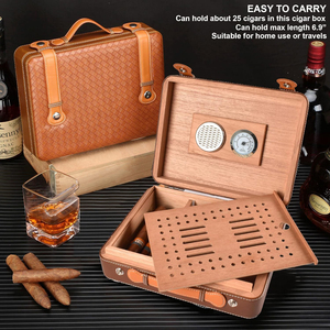 Étui à cigares portable en <span class=keywords><strong>cuir</strong></span> avec hygromètre et humidificateur, doublure en bois de cèdre espagnol, boîte à cigares de voyage pour 20 à 30 cigares - Product Image 4