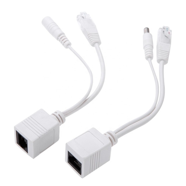 1 Pair Passive PoE Injector and PoE Splitter Kit with RJ45 Ethernet and Power Ethernet 5.5x2.1 mm DC Power Adaptor F/M Connector