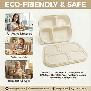 Barquette alimentaire moderne en amidon de maïs à 4 compartiments Eco 1000 ml, biodégradable, jetable, anti-fuite, compatible <span class=keywords><strong>micro</strong></span>-ondes, avec couvercle de qualité alimentaire - Product Image 2