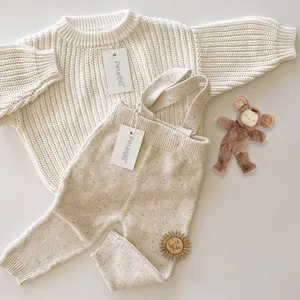 Best Selling Baby Knitted Sweater Children Boys Girls Overalls Ribbed Cotton Toddler Baby Sweater Set
