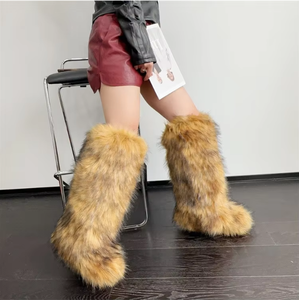 Dames winterhoge laarzen met fluffy voering, imitatievosbont, lange warme schoenen, nieuwe designer pluche kniehoge laarzen voor meisjes - Product Image 3