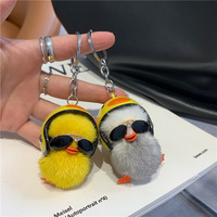 Pendentif de sac et porte-clés en peluche canard mignon avec pompon en fourrure de lapin, doux et adorable, ornements pour sac à dos et porte-clés