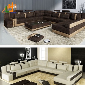 Juego de sofá Seccional de 8 plazas de lujo moderno Esquina de cuero genuino Modular con relleno de esponja para sala de estar - Product Image 2